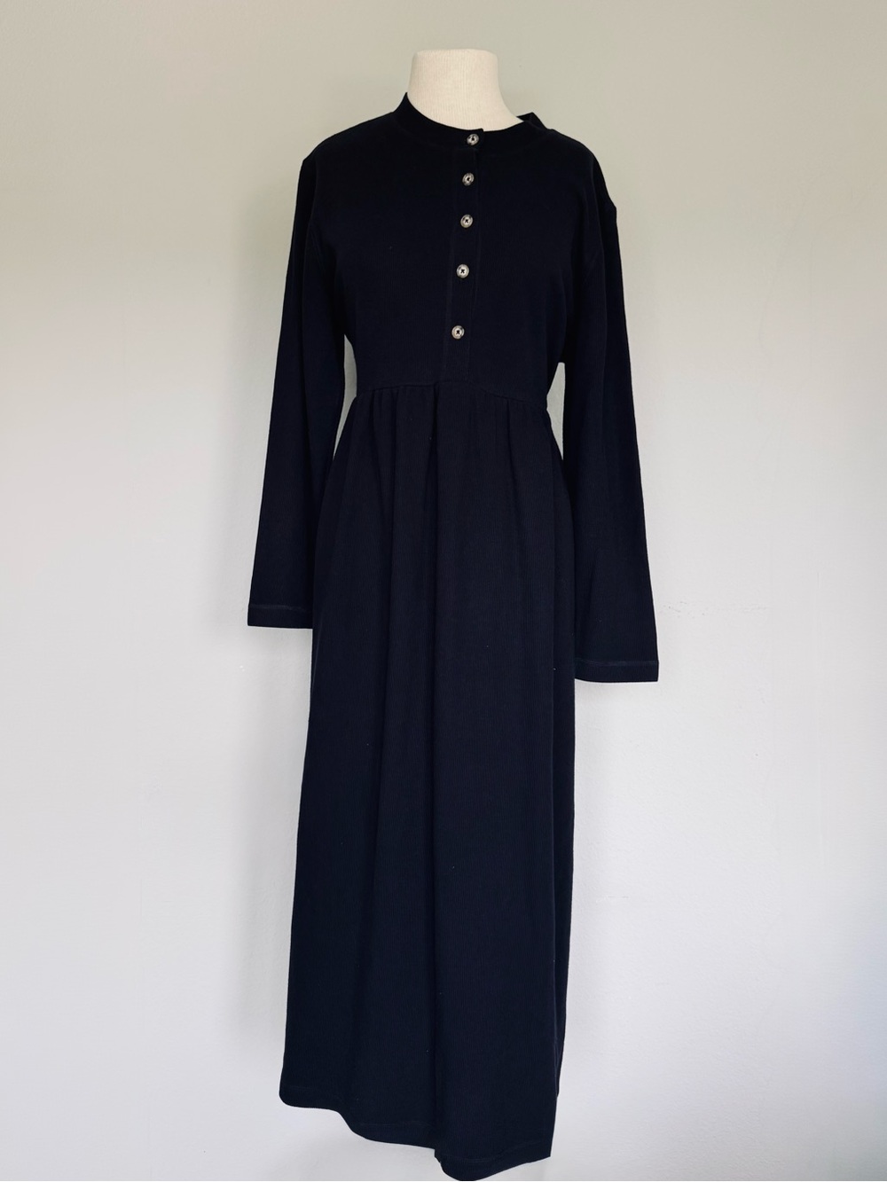 Vintage 90s Steven Ross, Naturally Knit Top Henley Cardigan Dress Black - Picture 3 of 7